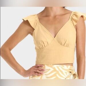 A New Day Tan Cropped Flutter-Sleeve V-Neck Top Women’s Size:S